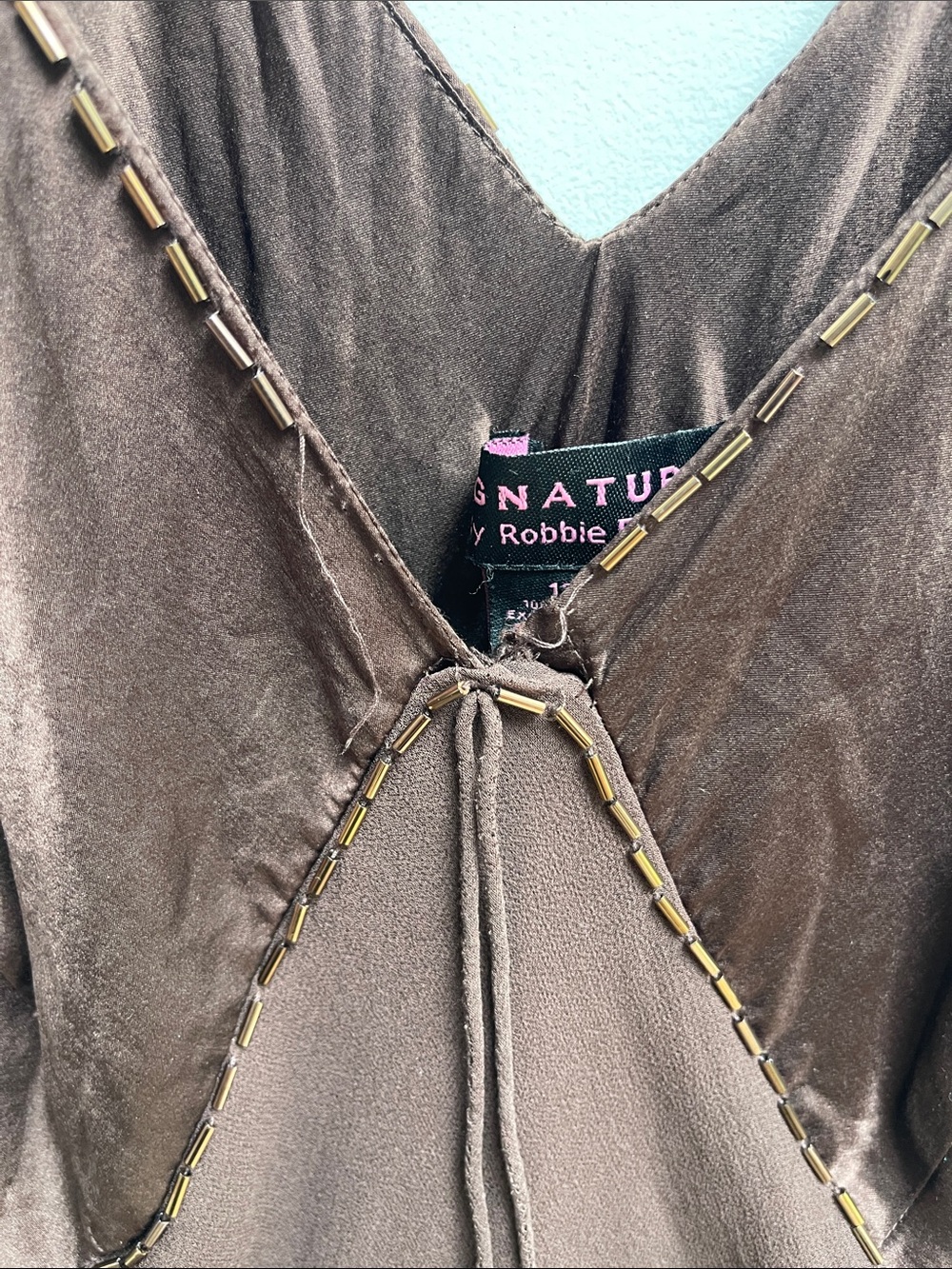 Signature by Robbie Bee Chocolate Brown V-Neck Tiered Ruffle Chemise - Picture 2 of 8